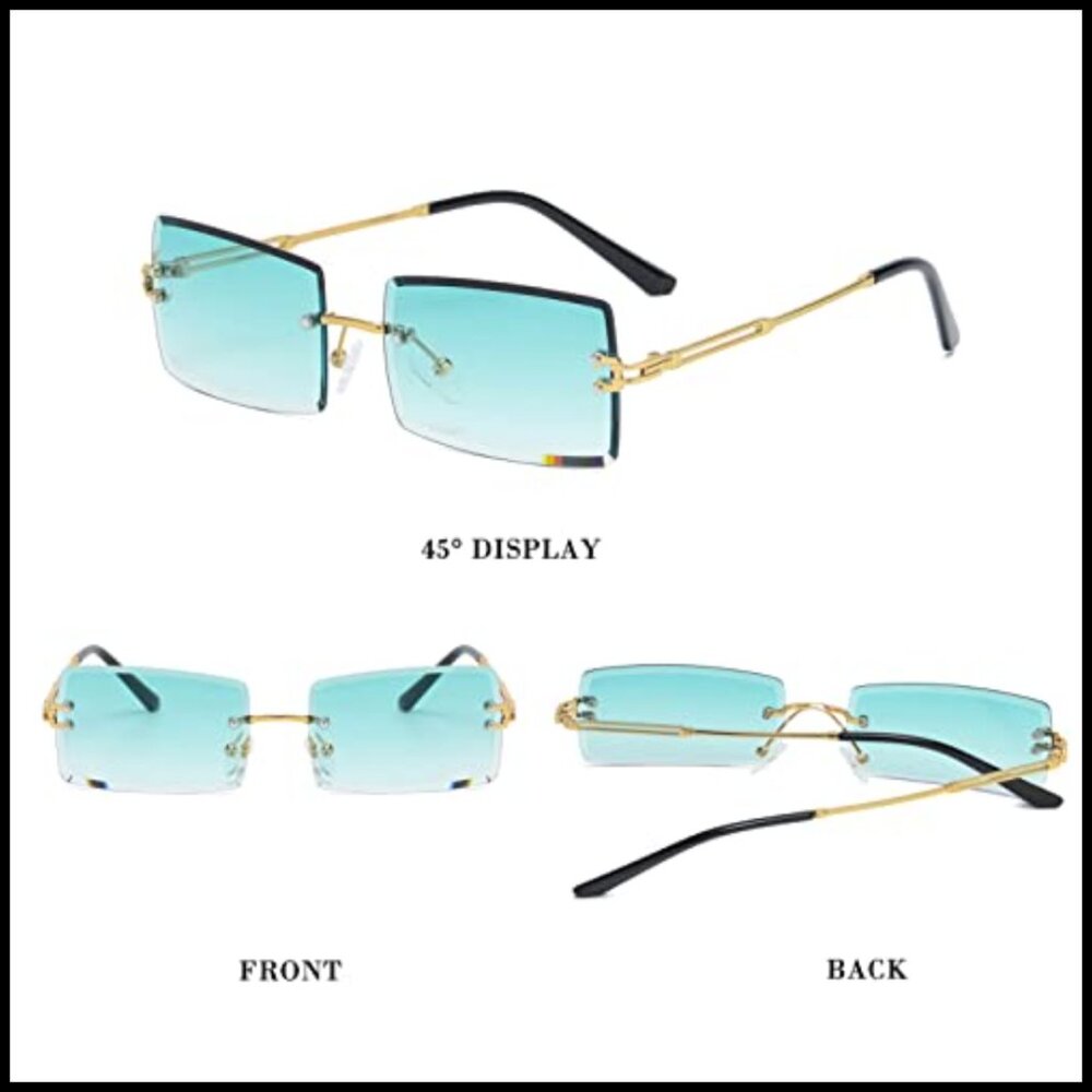 Rectangular Rimless Sunglasses Retro Y2K Trendy G… - image 4